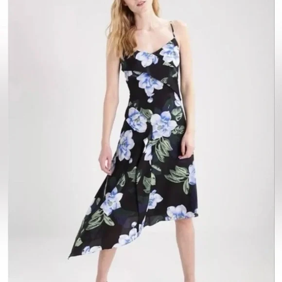 Banana Republic Floral Tropical Asymmetrical Faux Wrap Midi Dress Size 6 - Picture 4 of 12